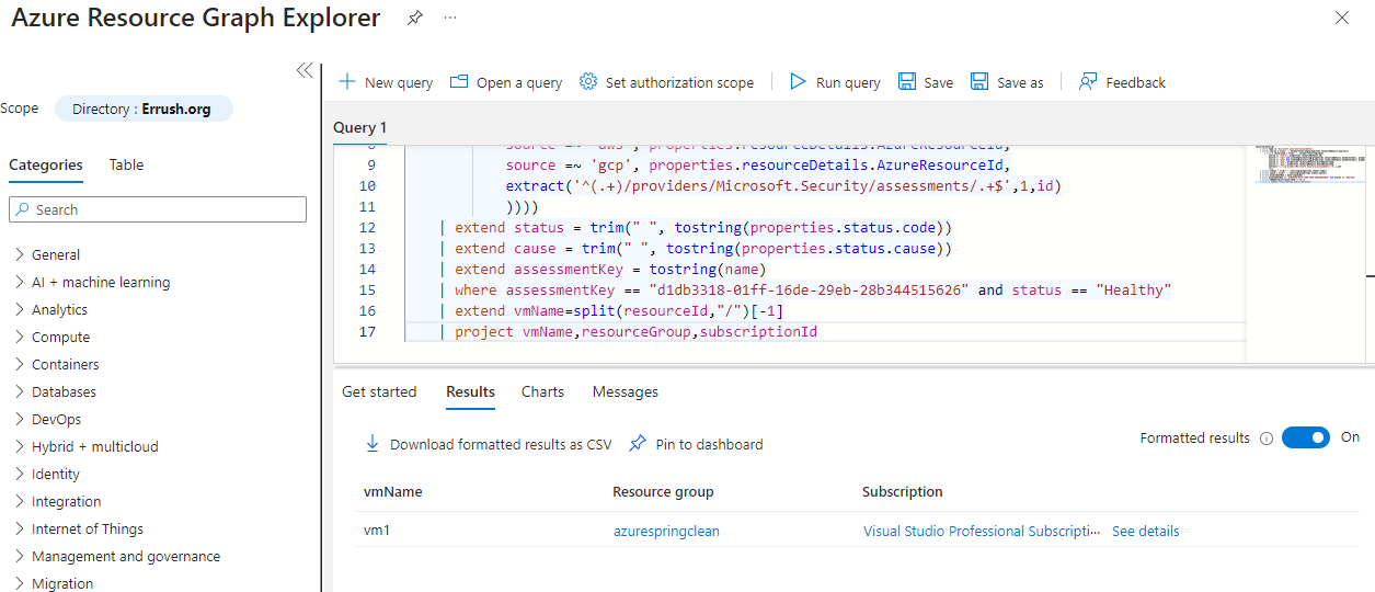 Resource Graph Explorer Results