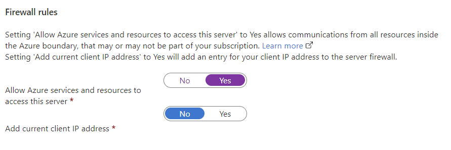 The SQL Server AllowAllAzureIps setting